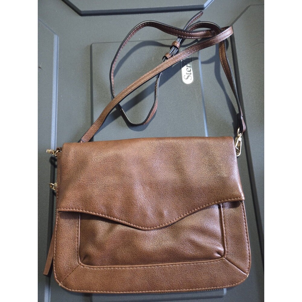 Moda Luxe Fold Over Medium Brown Faux Leather Crossbody Bag